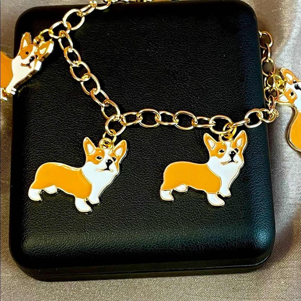 Adorable Corgi Gold Toggle Charm Bracelet